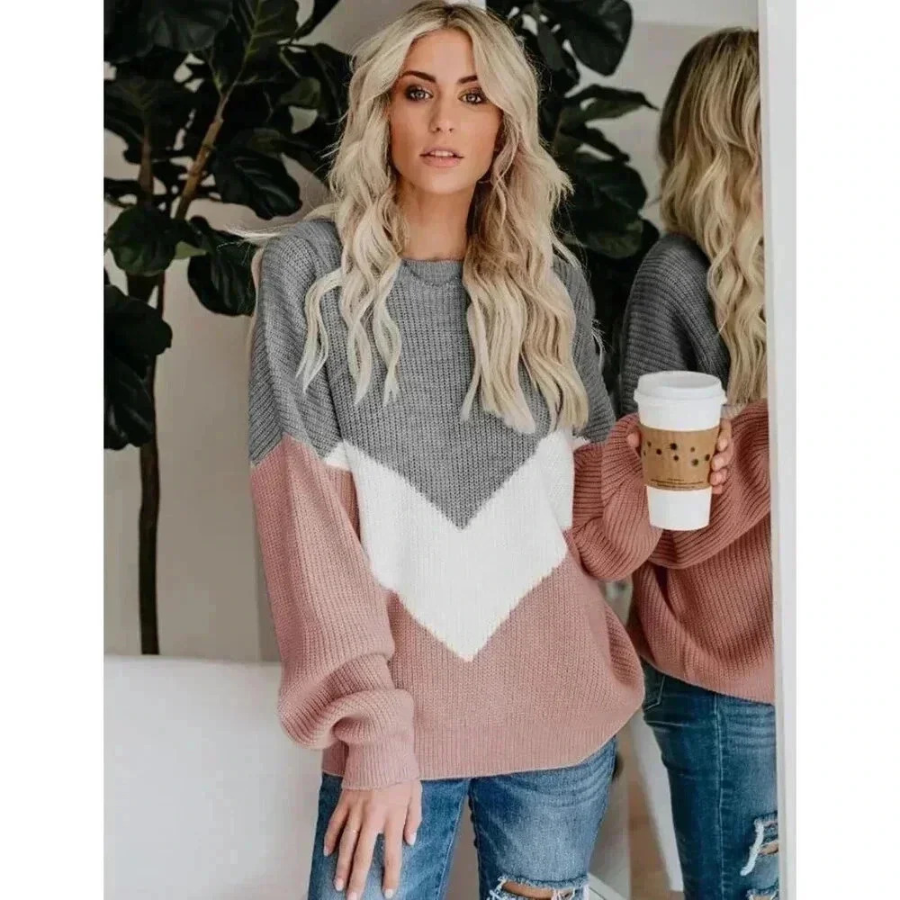 ❤️Womens Grey Sweaters Crewneck V Shaped Long  Sleeve Sweatshirt Winter Sweaters - Picture 4 of 8